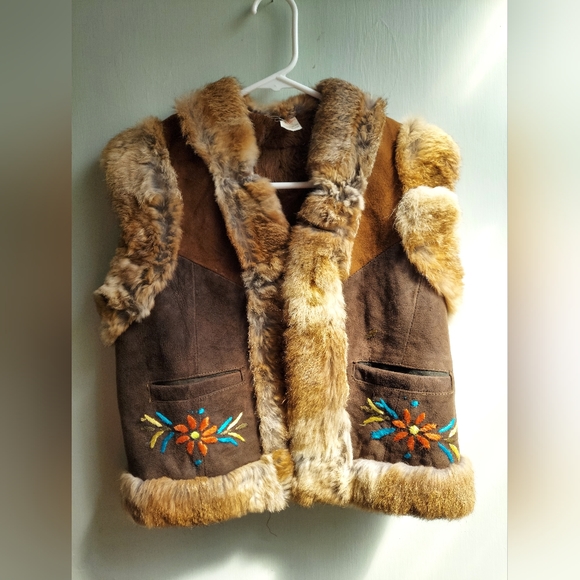 Vintage Other - Vintage Bohemian Rabbit Fur Leather Vest Size Small/Medium